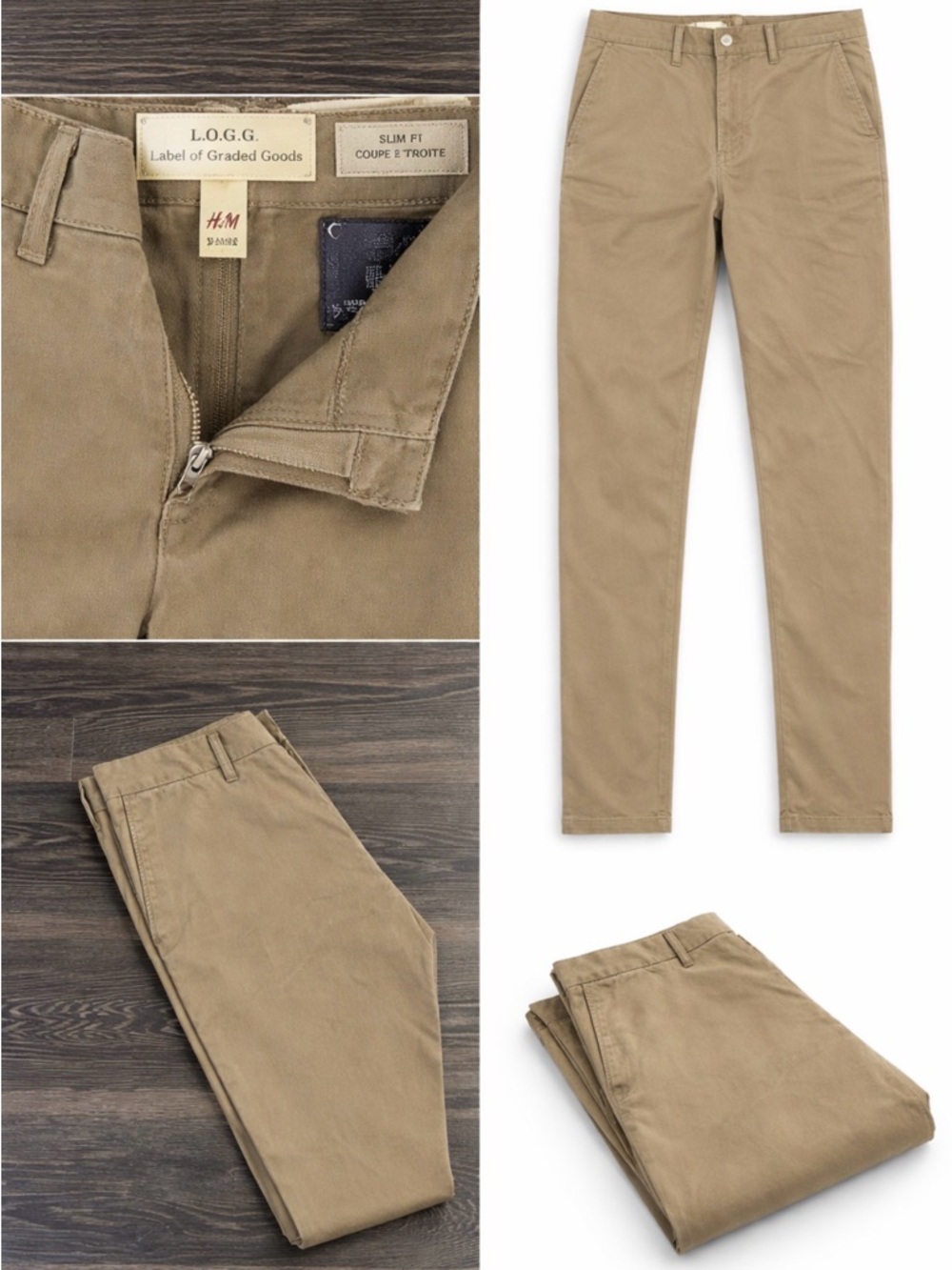H&M Men's Chinos Khaki Green Slim Fit